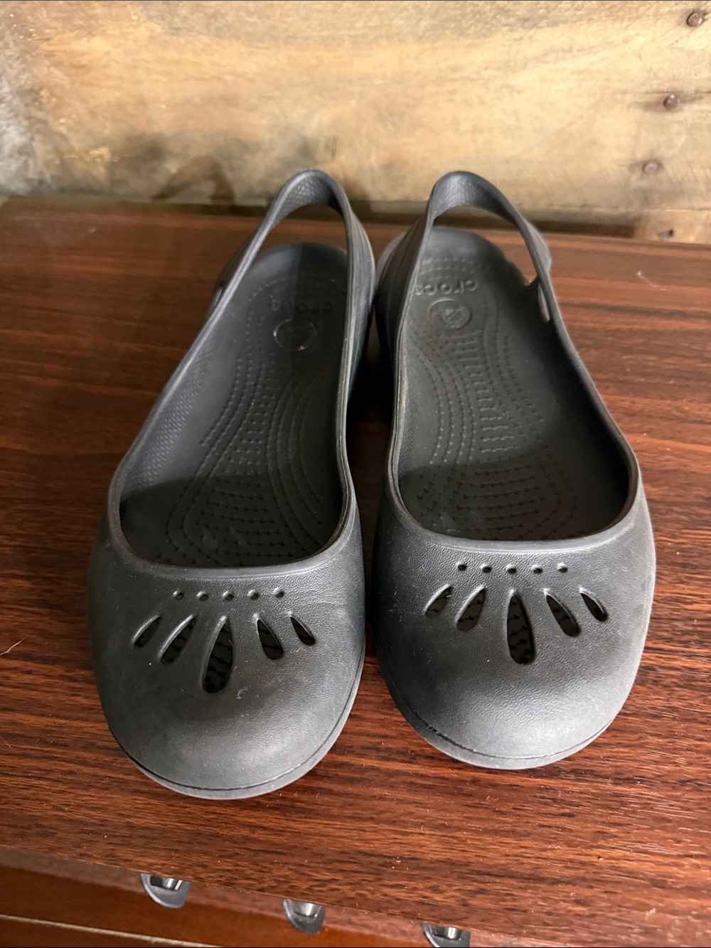 CROCS Women's Black Slingback Flats with Decorative Cutouts